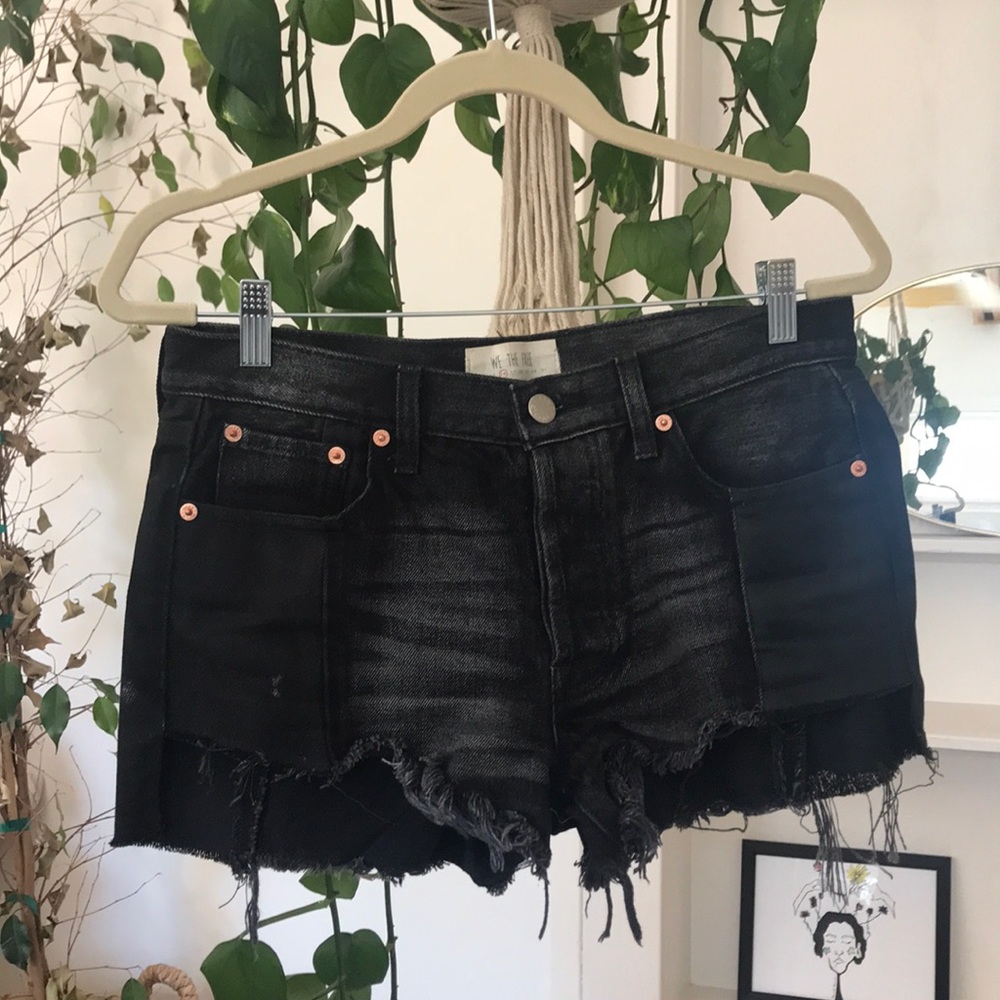 Free People- Mid waist black Denim Shorts